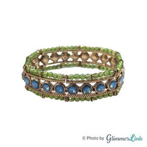 Vintage Liz Claiborne Beaded Stretch Gold Tone Bracelet